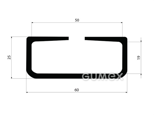 "C" Gummiprofil, 60x25/19/50mm, 70°ShA, EPDM, -40°C/+100°C, schwarz, 